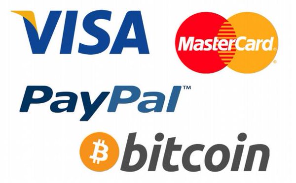 Visa, Mastercard, Paypal & Bitcoins